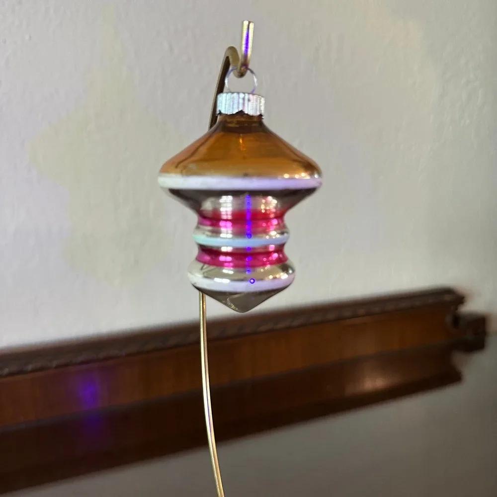 Vintage Shiny Brite Glass Christmas Ornament Striped Top Shape Orange Pink‎